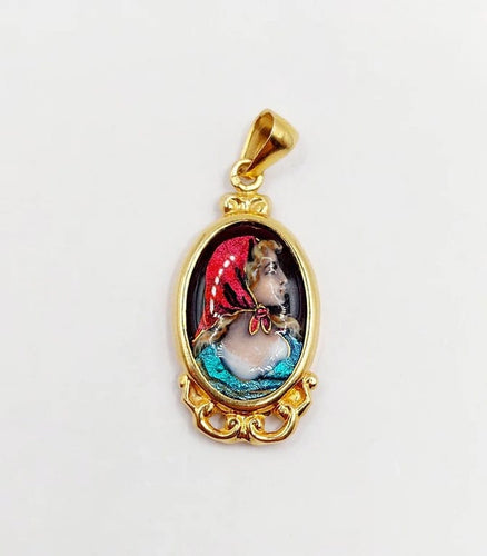 Pendentif Pendentif Art nouveau en or rose 18k avec plaque émaillée Limoges 58 Facettes A06216