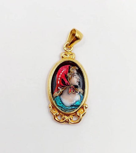 Pendentif Pendentif Art nouveau en or rose 18k avec plaque émaillée Limoges 58 Facettes A06216