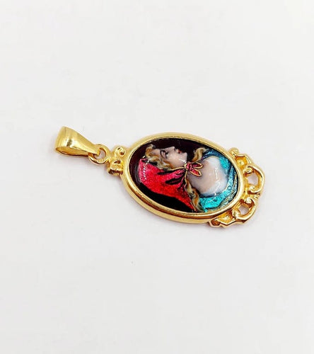 Pendentif Pendentif Art nouveau en or rose 18k avec plaque émaillée Limoges 58 Facettes A06216