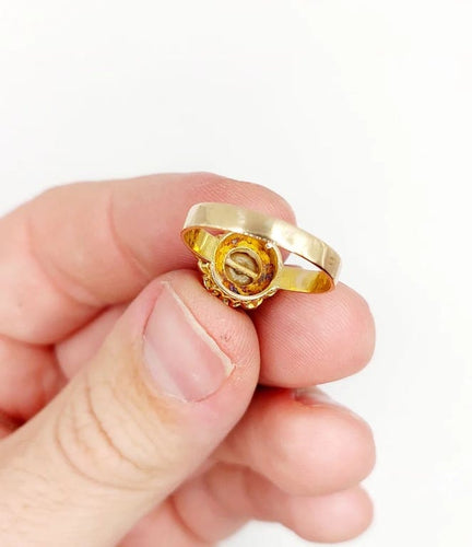 Bague 56 Bague marguerite antique en or rose 18k, perle et diamants 58 Facettes A06199