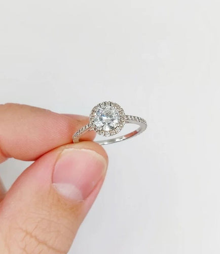 Bague 54 Bague solitaire en or blanc 14k avec diamant 0,98 ct (certificat AIG) 58 Facettes A06225