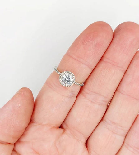 Bague 54 Bague solitaire en or blanc 14k avec diamant 0,98 ct (certificat AIG) 58 Facettes A06225