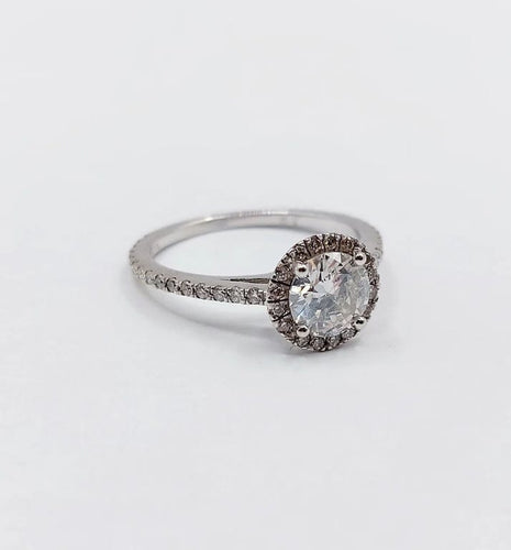 Bague 54 Bague solitaire en or blanc 14k avec diamant 0,98 ct (certificat AIG) 58 Facettes A06225