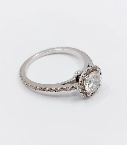 Bague 54 Bague solitaire en or blanc 14k avec diamant 0,98 ct (certificat AIG) 58 Facettes A06225