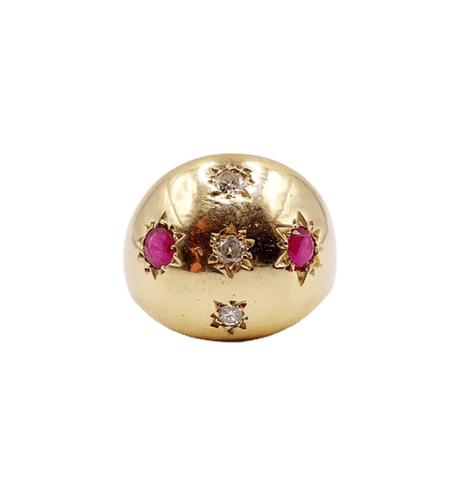 Bague 51 Bague dôme bombé en or rose 18k, diamants et rubis (circa 1950) 58 Facettes A06232