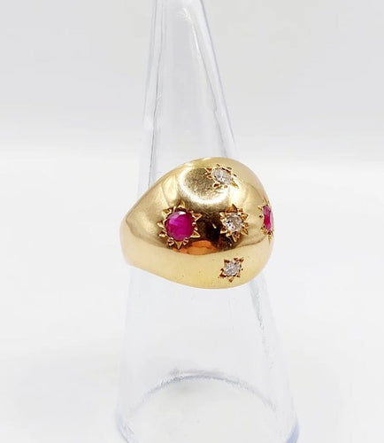 Bague 51 Bague dôme bombé en or rose 18k, diamants et rubis (circa 1950) 58 Facettes A06232