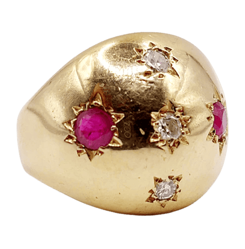 Bague 51 Bague dôme bombé en or rose 18k, diamants et rubis (circa 1950) 58 Facettes A06232