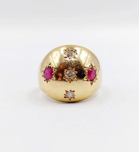 Bague 51 Bague dôme bombé en or rose 18k, diamants et rubis (circa 1950) 58 Facettes A06232