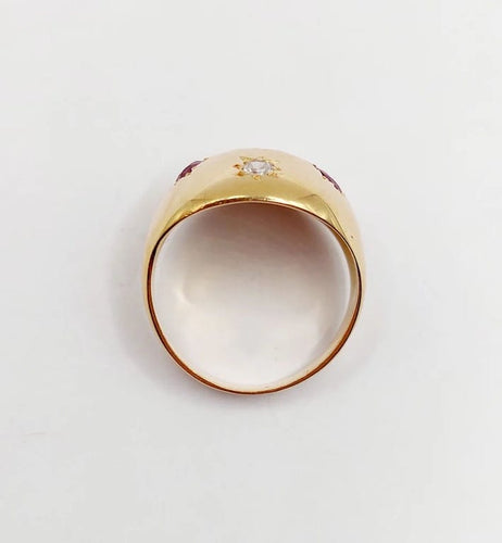 Bague 51 Bague dôme bombé en or rose 18k, diamants et rubis (circa 1950) 58 Facettes A06232