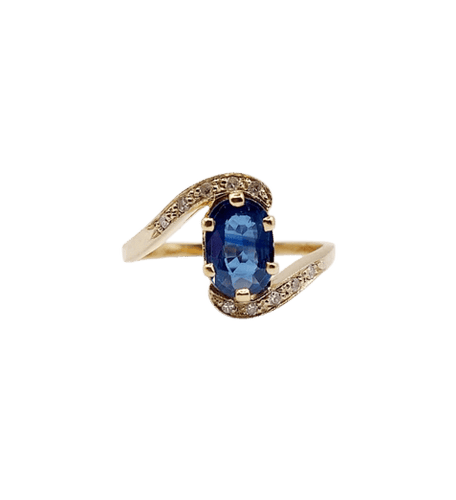Bague 58.5 Bague tourbillon vintage en or jaune 18k, saphir 1,20 ct et diamants 58 Facettes A06237