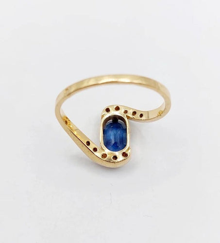 Bague 58.5 Bague tourbillon vintage en or jaune 18k, saphir 1,20 ct et diamants 58 Facettes A06237