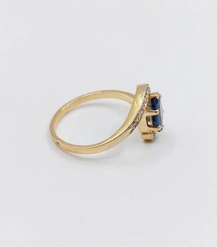 Bague 58.5 Bague tourbillon vintage en or jaune 18k, saphir 1,20 ct et diamants 58 Facettes A06237