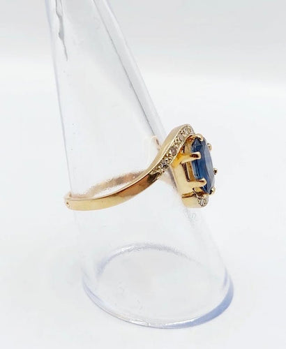 Bague 58.5 Bague tourbillon vintage en or jaune 18k, saphir 1,20 ct et diamants 58 Facettes A06237