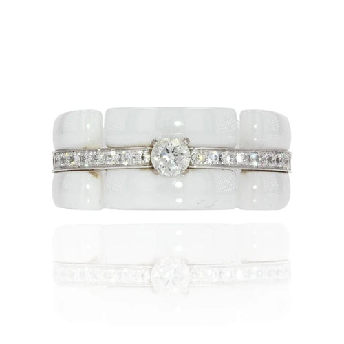 Bague 55 Chanel Ultra - Bague en or blanc et céramique blanche sertie de diamants 58 Facettes 21-850