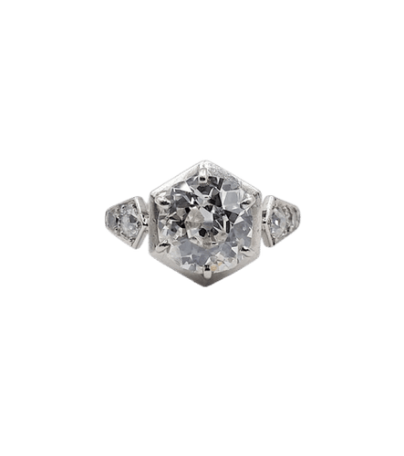 Bague 48.5 Art Déco - Bague solitaire en platine et diamants taille ancienne 58 Facettes A06291