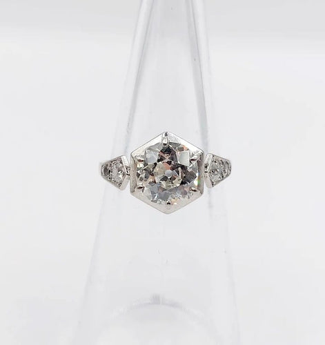 Bague 48.5 Art Déco - Bague solitaire en platine et diamants taille ancienne 58 Facettes A06291