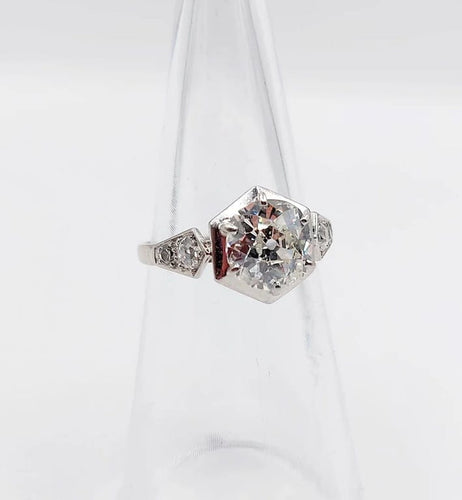 Bague 48.5 Art Déco - Bague solitaire en platine et diamants taille ancienne 58 Facettes A06291