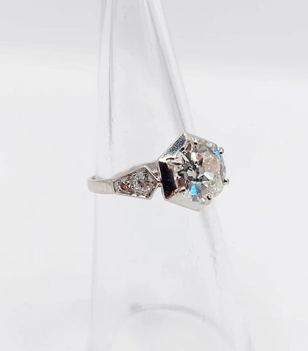 Bague 48.5 Art Déco - Bague solitaire en platine et diamants taille ancienne 58 Facettes A06291