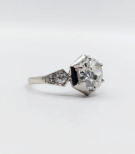 Bague 48.5 Art Déco - Bague solitaire en platine et diamants taille ancienne 58 Facettes A06291