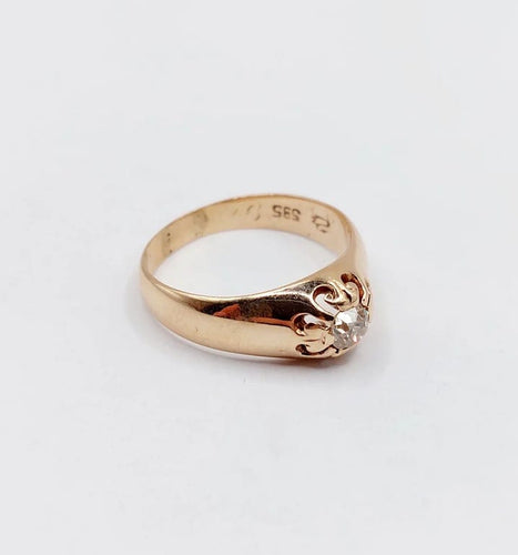 Bague 55 Bague jonc antique en or rose 14k avec diamant taille ancienne 58 Facettes A06289