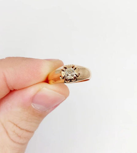 Bague 55 Bague jonc antique en or rose 14k avec diamant taille ancienne 58 Facettes A06289