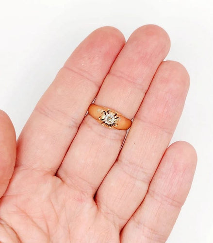 Bague 55 Bague jonc antique en or rose 14k avec diamant taille ancienne 58 Facettes A06289