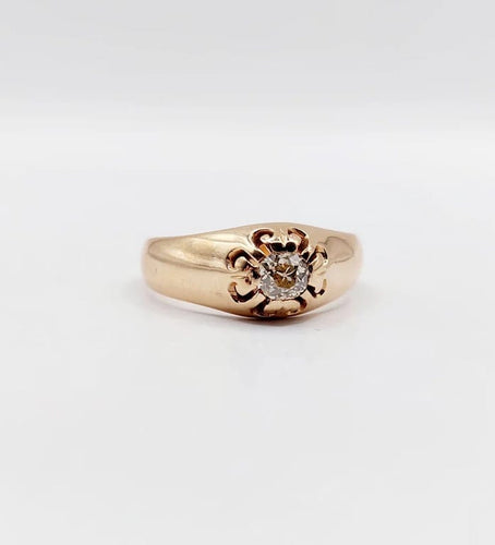 Bague 55 Bague jonc antique en or rose 14k avec diamant taille ancienne 58 Facettes A06289