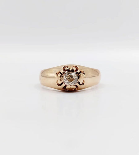 Bague 55 Bague jonc antique en or rose 14k avec diamant taille ancienne 58 Facettes A06289