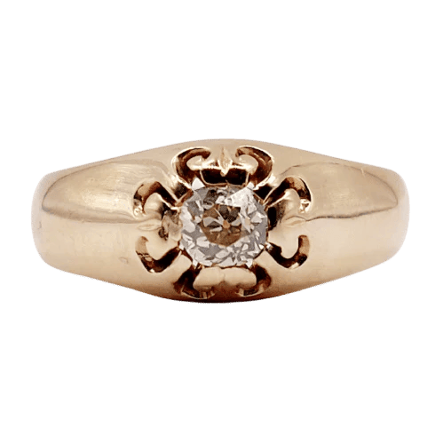 Bague 55 Bague jonc antique en or rose 14k avec diamant taille ancienne 58 Facettes A06289