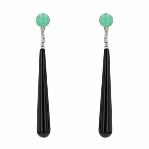 Boucles d'oreilles Boucles d’oreilles pendantes Art déco en or blanc avec diamants, onyx et chrysoprase 58 Facettes 22-193