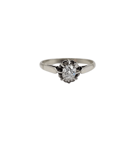 Bague 53.5 Bague solitaire Art déco en or blanc 18 k et platine, diamant 58 Facettes A06275