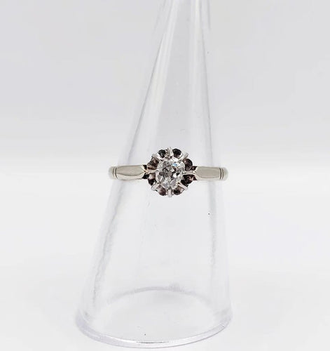 Bague 53.5 Bague solitaire Art déco en or blanc 18 k et platine, diamant 58 Facettes A06275