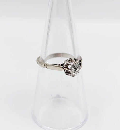 Bague 53.5 Bague solitaire Art déco en or blanc 18 k et platine, diamant 58 Facettes A06275