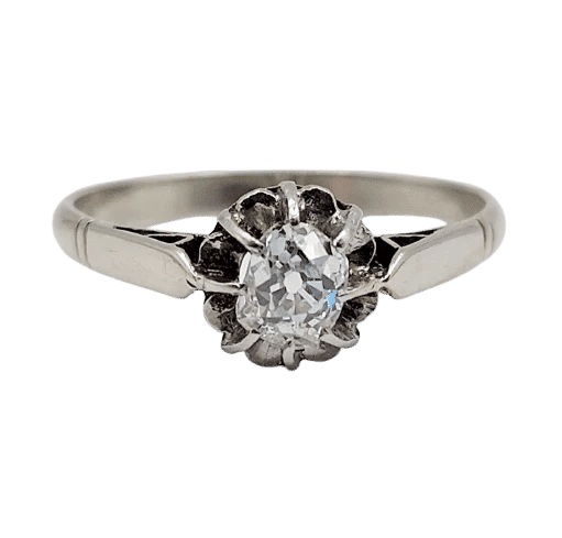 Bague 53.5 Bague solitaire Art déco en or blanc 18 k et platine, diamant 58 Facettes A06275