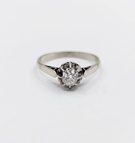 Bague 53.5 Bague solitaire Art déco en or blanc 18 k et platine, diamant 58 Facettes A06275