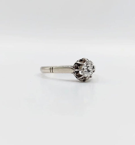 Bague 53.5 Bague solitaire Art déco en or blanc 18 k et platine, diamant 58 Facettes A06275