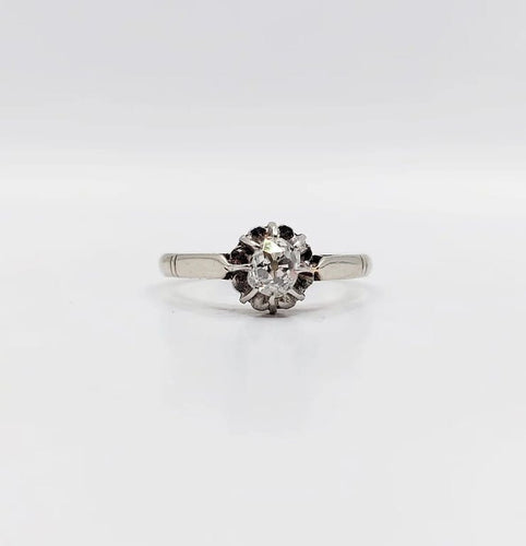 Bague 53.5 Bague solitaire Art déco en or blanc 18 k et platine, diamant 58 Facettes A06275