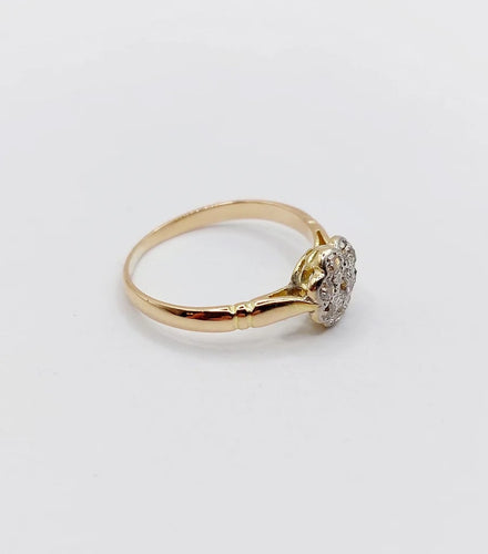 Bague 48.5 Bague marguerite en or jaune 18k et platine avec diamants 58 Facettes A06229
