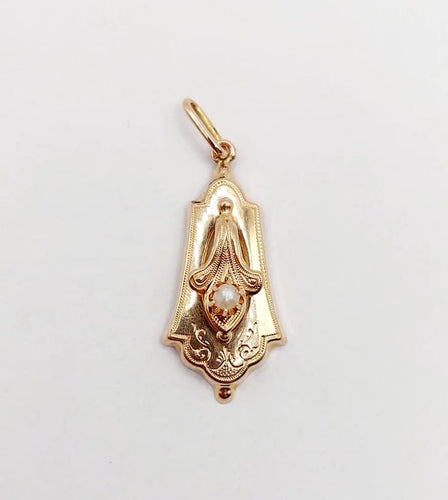 Pendentif Pendentif antique en or rose et or jaune 18k orné d'une perle 58 Facettes A06293