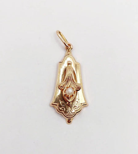 Pendentif Pendentif antique en or rose et or jaune 18k orné d'une perle 58 Facettes A06293