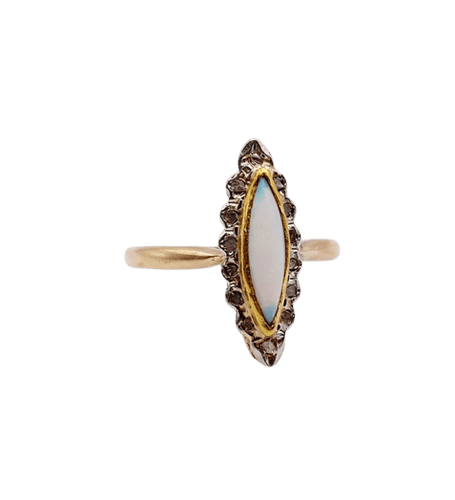Bague 57 Bague marquise en or rose 18k avec opale et diamants taille rose 58 Facettes A06341