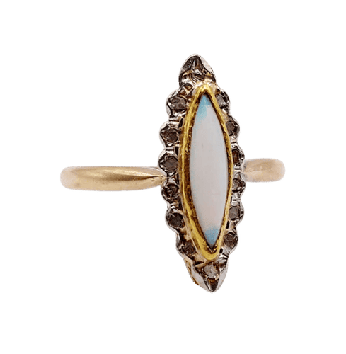 Bague 57 Bague marquise en or rose 18k avec opale et diamants taille rose 58 Facettes A06341