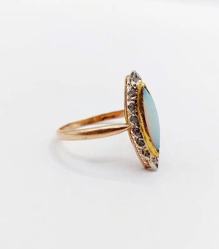 Bague 57 Bague marquise en or rose 18k avec opale et diamants taille rose 58 Facettes A06341
