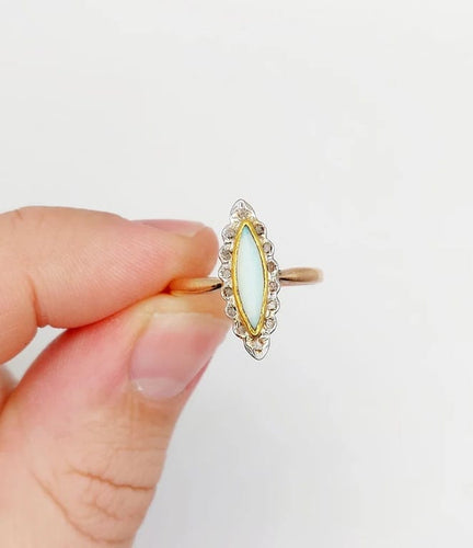Bague 57 Bague marquise en or rose 18k avec opale et diamants taille rose 58 Facettes A06341
