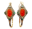 Boucles d'oreilles Dormeuses poissardes victoriennes XXL en or jaune 18k, camée corail 58 Facettes A06366
