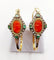 Boucles d'oreilles Dormeuses poissardes victoriennes XXL en or jaune 18k, camée corail 58 Facettes A06366