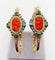 Boucles d'oreilles Dormeuses poissardes victoriennes XXL en or jaune 18k, camée corail 58 Facettes A06366