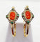 Boucles d'oreilles Dormeuses poissardes victoriennes XXL en or jaune 18k, camée corail 58 Facettes A06366