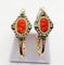 Boucles d'oreilles Dormeuses poissardes victoriennes XXL en or jaune 18k, camée corail 58 Facettes A06366