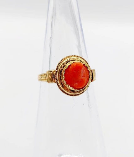 Bague 44 Bague camée corail en or rose 18k (vers 1900) 58 Facettes A06370